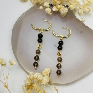 Серьги длинные из золотистого Обсидиана и Раухтопаза