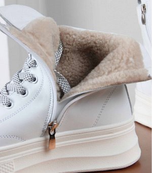 Ботинки женские зимние из натуральной кожи на меху Белые