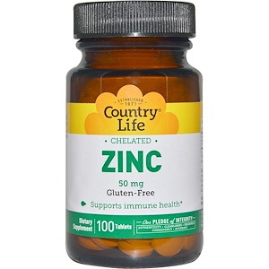 Country Life, Chelated Zinc, 50 mg, 100 Tab