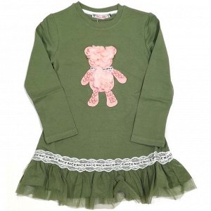 3081 Платье для девочек (бусинки)зеленый,серый