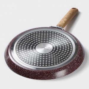 Сковорода блинная Доляна Grit, d=24 см, ручка soft-touch, антипригарное покрытие, индукция, коричневая