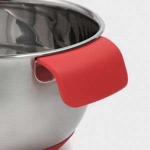 Миска из нержавеющей стали, 2 л, 22?19?11,5 см, с противоскользящим дном и мерной шкалой, силиконовая ручка