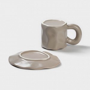 Чайная пара керамическая «Базальт», 2 предмета: кружка 200 мл, блюдце d=14,8 см, цвет серый