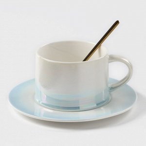 Чайная пара керамическая «Нежность», 3 предмета: кружка 250 мл, блюдце d=15,5 см, ложка h=13 см