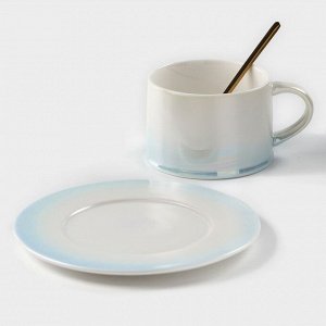 Чайная пара керамическая «Нежность», 3 предмета: кружка 250 мл, блюдце d=15,5 см, ложка h=13 см