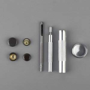 Кнопки установочные, Дельта, d = 15 мм, 40 шт, с установщиком, в органайзере, 11,8 x 8,1 x 2,3 см, цвет чёрный никель