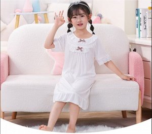 Детское домашнее платье, с кружевом, цвет белый