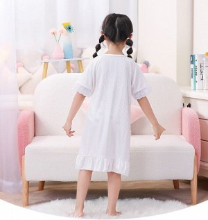 Детское домашнее платье, с кружевом, цвет белый