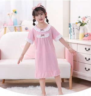 Детское домашнее платье, с кружевом, цвет розовый