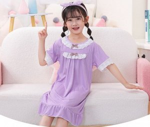 Детское домашнее платье, с кружевом, цвет фиолетовый