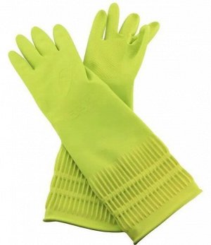Перчатки из нат. латекса с внутренним покрытием удлин. Clean Wrap Lace зеленые размер M Корея