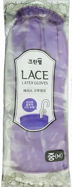 Перчатки из нат. латекса с внутренним покрытием укороч. Clean Wrap Lace фиолетовые размер M Корея