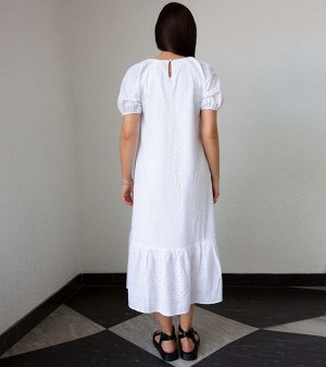 Хлопковое платье миди с ажурной вышивкой, ПА 104780w