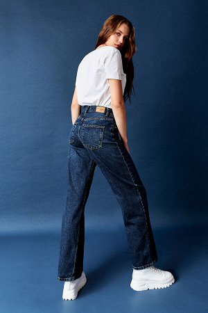 Женские джинсовые брюки свободного покроя со средней талией из 100% хлопка оттенка джинсовой ткани