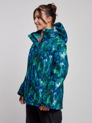 Горнолыжная куртка женская зимняя большого размера синего цвета 3517S
