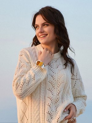 Широкий браслет ручной работы Bella Terra с янтарём разных оттенков