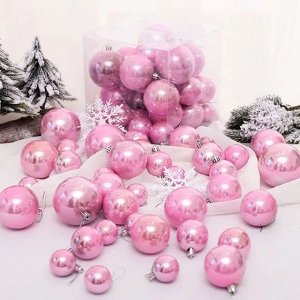 Н-р елочных шаров пластик 37шт, 4 - 8 см, цвет розовый