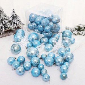 Н-р елочных шаров пластик 37шт, 4 - 8 см, цвет голубой