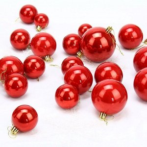 Н-р елочных шаров пластик 37шт, 4 - 8 см, цвет красный