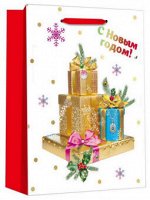 Пакет нг 18*23*10 Золотые подарки (мат лам, глиттер, 3D-элемент 210г) ППК-3902