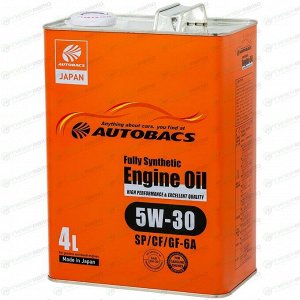 Масло моторное Autobacs Engine Oil 5w30, синтетическое, API SP/CF, ILSAC GF-6A, универсальное, 4л, арт. A01508401