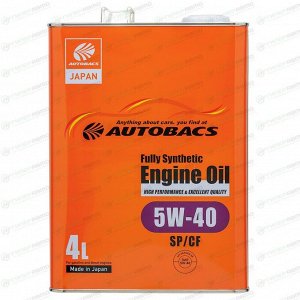 Масло моторное Autobacs Engine Oil 5w40, синтетическое, API SP/CF, универсальное, 4л, арт. A01508404