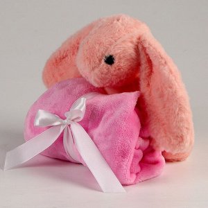 Мягкая игрушка с пледом «Зайка», розовая