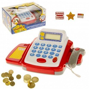 Обучающая касса-калькулятор «Учимся и играем», игрушечная, с аксессуарами, световые и звуковые эффекты, уценка (помята упаковка)