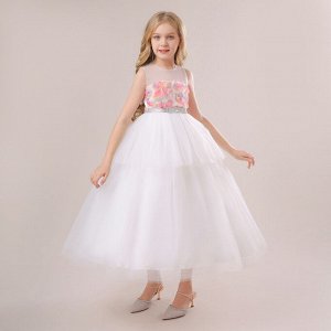 Платье детское, узор "Цветы", цвет белый