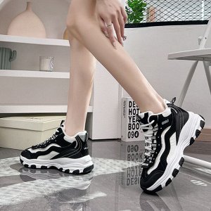 Женские утепленные кроссовки на толстой нескользящей подошве, дышащие, черный/белый
