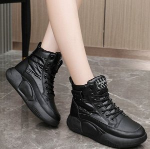 Женские осенние ботинки на шнуровке, на толстой нескользящей подошве, дышащие, черный