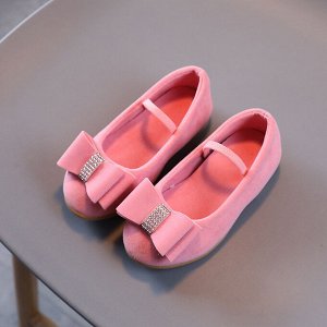 Туфли для девочки нарядные с бантом и резиночкой для лучшей фиксации, розовые