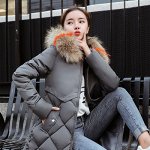 Длинный пуховик с капюшоном (меховая опушка) Цвет: СЕРЫЙ