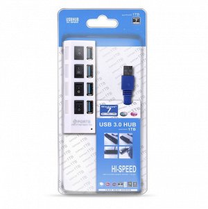 USB хаб hub (юсб разветвитель, переходник) 3.0 с выключателями, 4 порта, СуперЭконом, белый, SBHA-7304-W