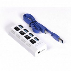 USB хаб hub (юсб разветвитель, переходник) 3.0 с выключателями, 4 порта, СуперЭконом, белый, SBHA-7304-W