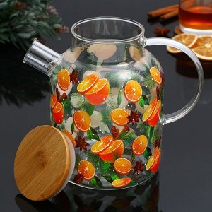 Чайник заварочный стеклянный с бамбуковой крышкой Дорого внимание «Аромат праздника», 1700 мл