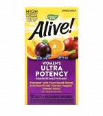 Alive! Once Daily, полный комплекс высокоэффективных мультивитаминов для женщин, 60 таблеток