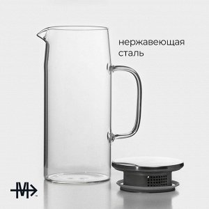 Кувшин для воды Magistro «Богема», 1 л, 9x23 см, стекло, с металлической крышкой, прозрачный, серебристый