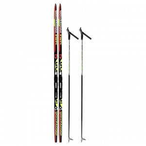 Комплект лыжный: пластиковые лыжи 190 см с насечкой, стеклопластиковые палки 150 см, крепления SNS, цвета МИКС