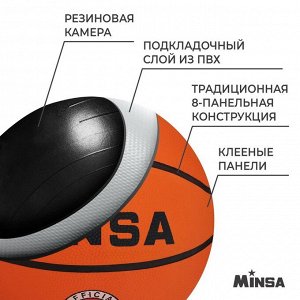 Мяч баскетбольный MINSA, ПВХ, клееный, 8 панелей.