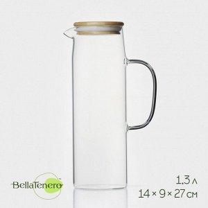 Кувшин для воды BellaTenero «Эко», 1,3 л, 14?9?27 см, стекло, с бамбуковой крышкой, прозрачный