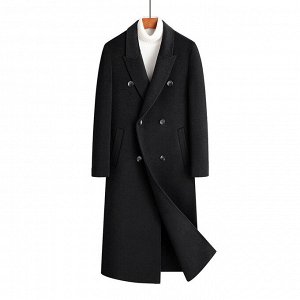 Мужское шерстяное удлиненное пальто на пуговицах