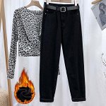 Джинсы Слоучи на флисовом утеплителе ,высокая посадка ,черные