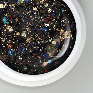 Гель лак для ногтей, с блёстками, трехфазный, 5 мл, LED/UV, чёрный