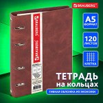 Тетрадь на кольцах А5 (180х220 мм), 120 листов, под кожу, клетка, BRAUBERG &quot;Main&quot;, коричневый, 401710