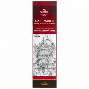 Карандаш чернографитный KOH-I-NOOR 1500, 1 шт., H, корпус желтый, заточенный, 150000H01170RU