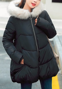 Утепленная куртка с капюшоном (опушка и "ушки" из искусственного меха) Цвет: ЧЕРНЫЙ