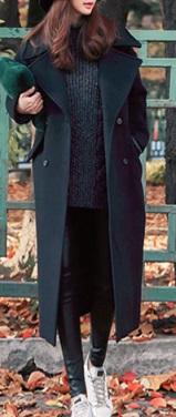 Утепленное длинное пальто с широкими лацканами Цвет: ЧЕРНЫЙ