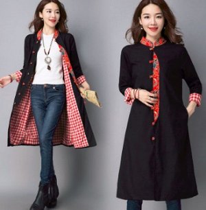 Тонкое пальто в азиатском стиле Цвет: ЧЕРНЫЙ