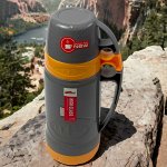 Термос со стеклянной колбой 0,6л, 2 кружки. Vacuum Flask. Оранжевый. AB-600